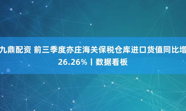 九鼎配资 前三季度亦庄海关保税仓库进口货值同比增26.26%丨数据看板